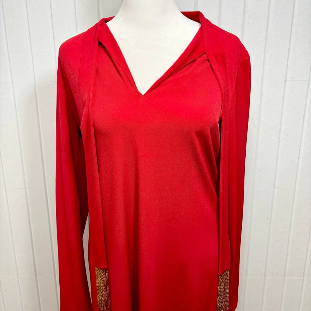 Michael Kors Vibrant Red Stretch‎ Long Sleeve Knee Length Dress Size M